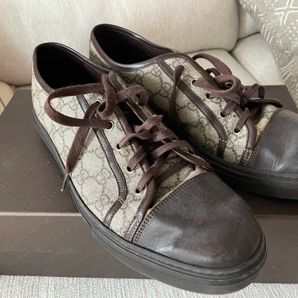 Gucci Men's Brown and Cream Sneakers